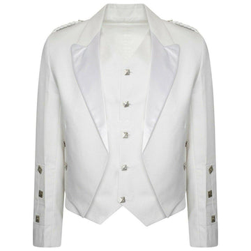 White Pipe Band Highland Formal Prince Charlie Kilt Jacket And Waistcoat - biznimart